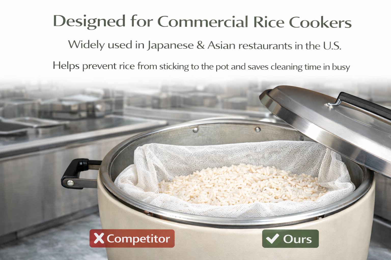 Rice Cooking Net Bags for Rice Cooker – Fine Mesh Non-Stick Rice Steaming Cloth, Prevents Rice Loss, 4-Pack (43.3" x 39.4")