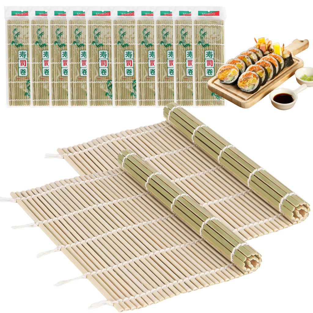 10PCS Bamboo Sushi Mat 9.5"x9.5" – Durable Sushi Rolling Mat, Tightly-Bound Design (Green)