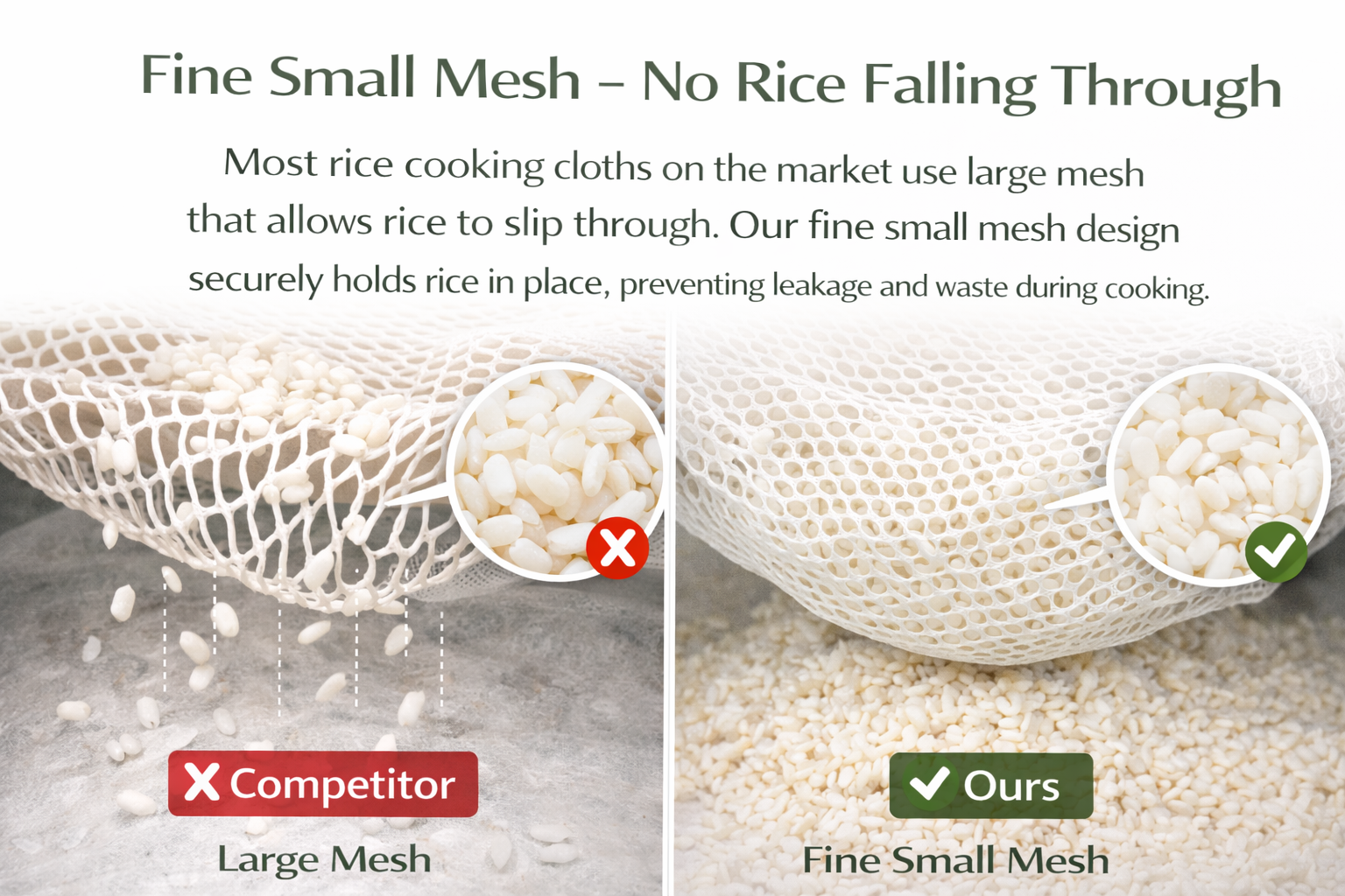 Rice Cooking Net Bags for Rice Cooker – Fine Mesh Non-Stick Rice Steaming Cloth, Prevents Rice Loss, 4-Pack (43.3" x 39.4")