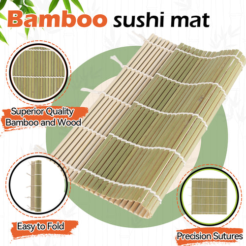 10PCS Bamboo Sushi Mat 9.5"x9.5" – Durable Sushi Rolling Mat, Tightly-Bound Design (Green)