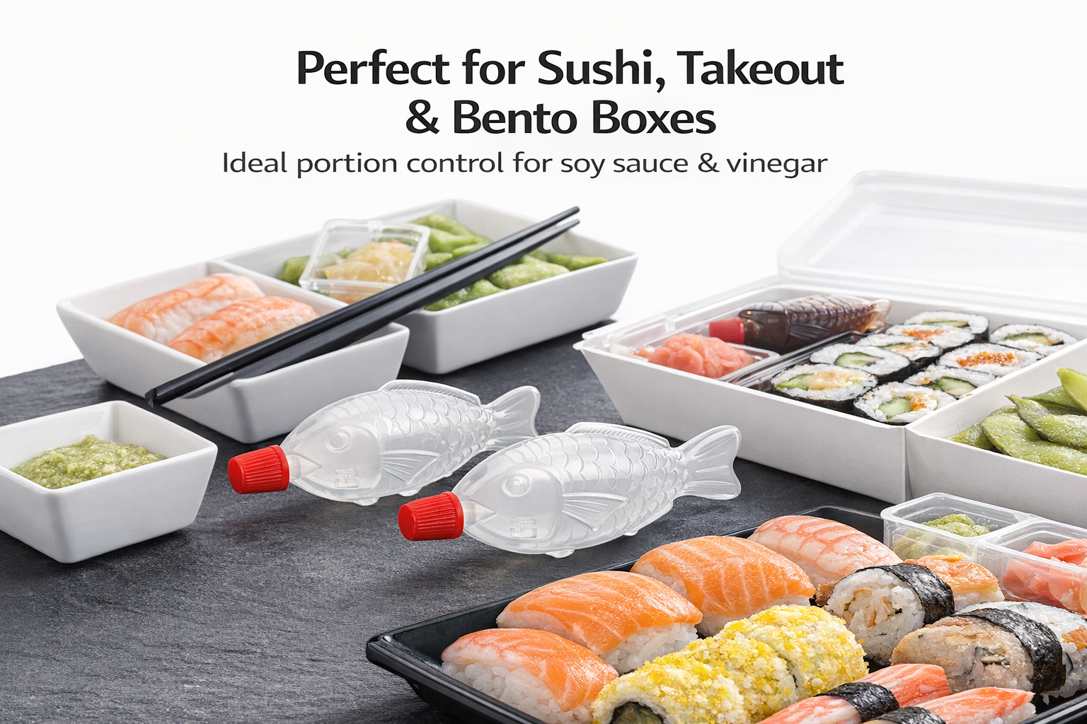 100 Pack Fish-Shaped Soy Sauce Squeeze Bottles – 8ml Mini Condiment Containers with Leak-Proof Caps, Refillable Plastic Sauce Bottles for Sushi, Bento & Takeout