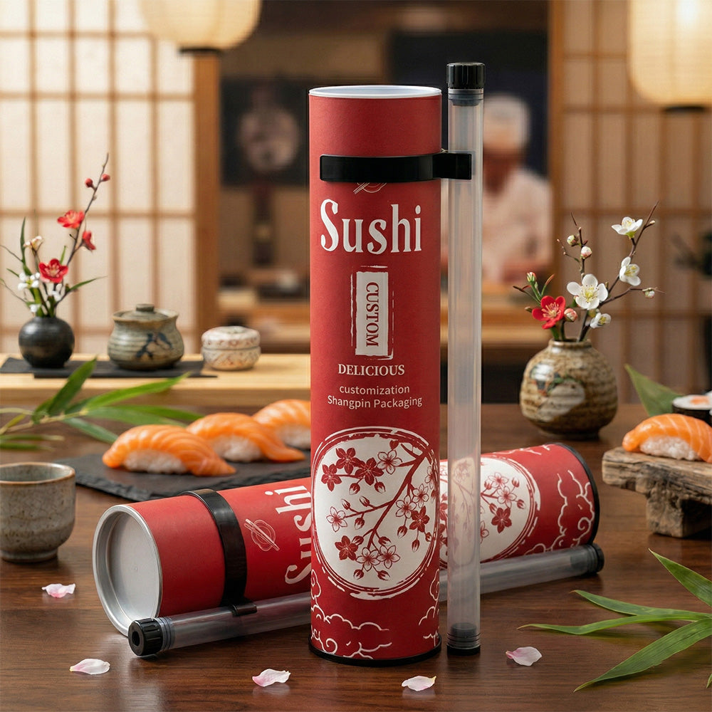 Portable Sushi Tube – Push-Up Sushi Container with Sauce Tube, No-Hands Sushi Eating for Travel, Party & Takeout (12 Pack)
