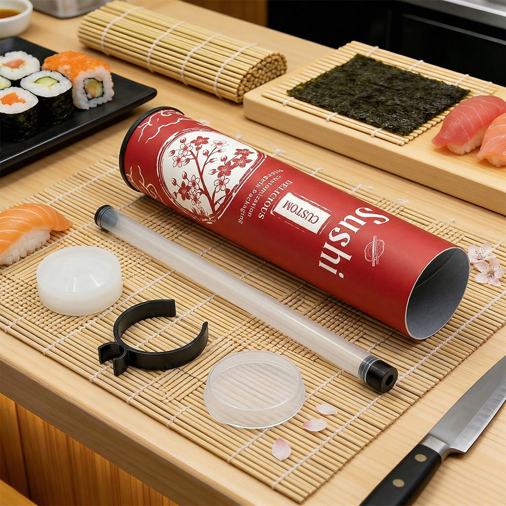 Portable Sushi Tube – Push-Up Sushi Container with Sauce Tube, No-Hands Sushi Eating for Travel, Party & Takeout (12 Pack)