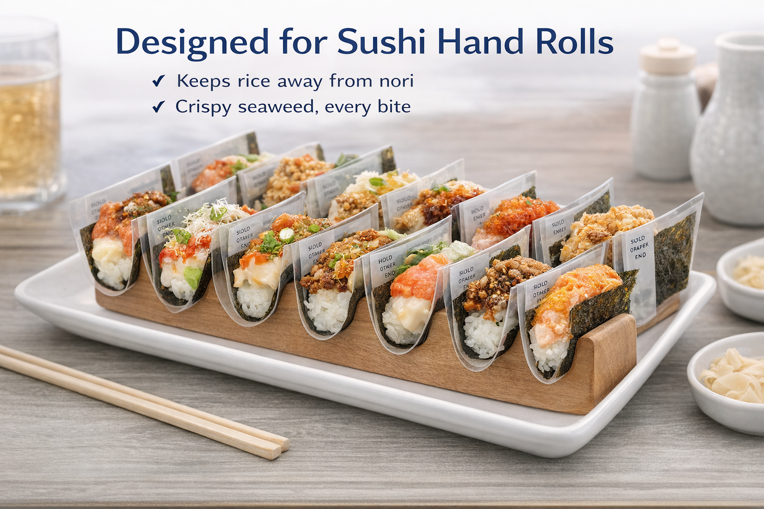 Sushi Taco Holder Inserts 500 pcs – Clear Plastic Hand Roll Liners for Sushi Tacos & Temaki, Nori Separator Keeps Seaweed Crispy, Disposable Food Safe Restaurant Supplies