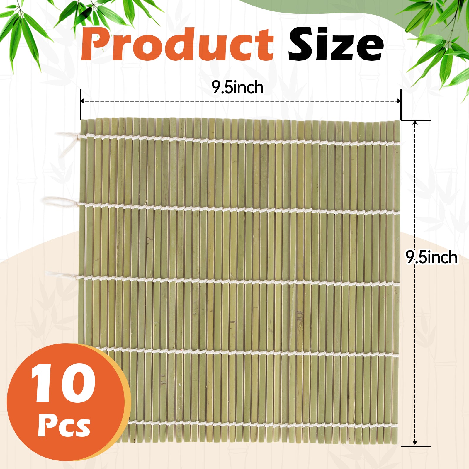 10PCS Bamboo Sushi Mat 9.5"x9.5" – Durable Sushi Rolling Mat, Tightly-Bound Design (Green)