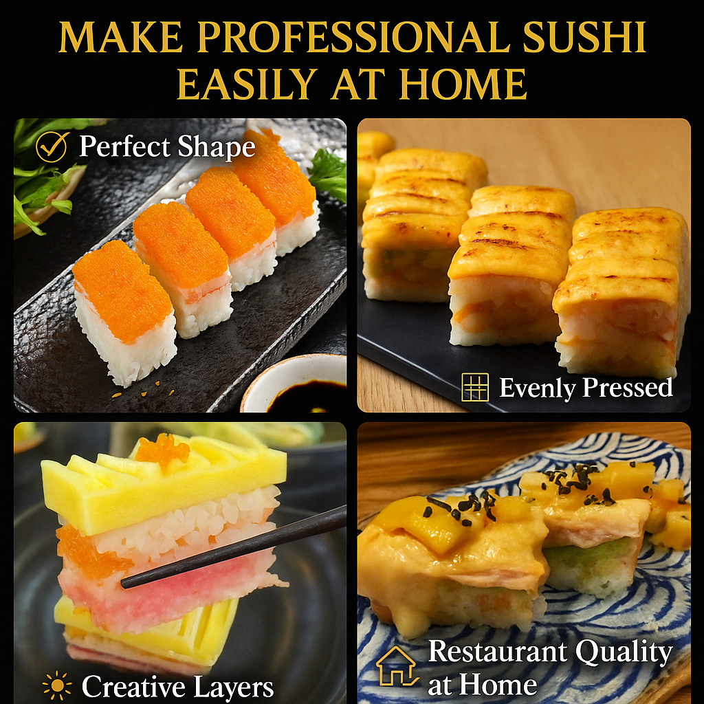 Onigiri Sushi Mold Press – Musubi Maker Rice Molds, Spam Musubi Press, Professional Sushi Tools for Restaurant & Home (Natural Bamboo)