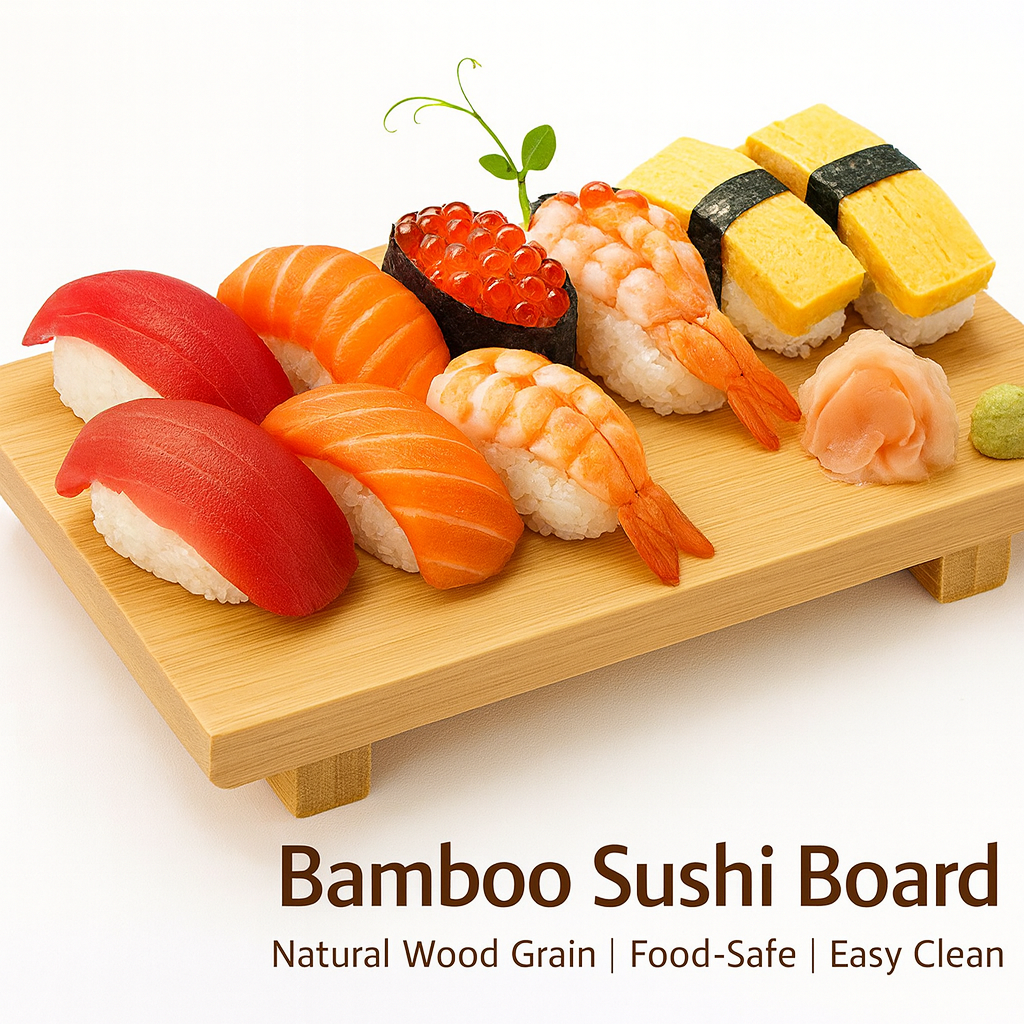 Bamboo Sushi Plate – Japanese Style Sushi Serving Tray & Sashimi Platter, Natural Eco-Friendly Bamboo Tableware (11.81" x 7.87", Set of 2)