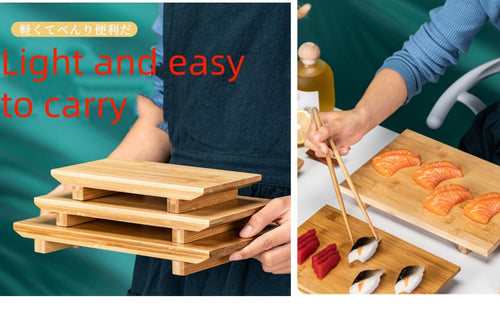 Bamboo Sushi Plate Japanese Style Sushi Serving Tray, Wooden Sushi Board & Sashimi Platter – Natural Eco-Friendly Bamboo Tableware for Sushi Rolls, Nigiri & Appetizers (10.63” × 7.09”, 2-Pack)