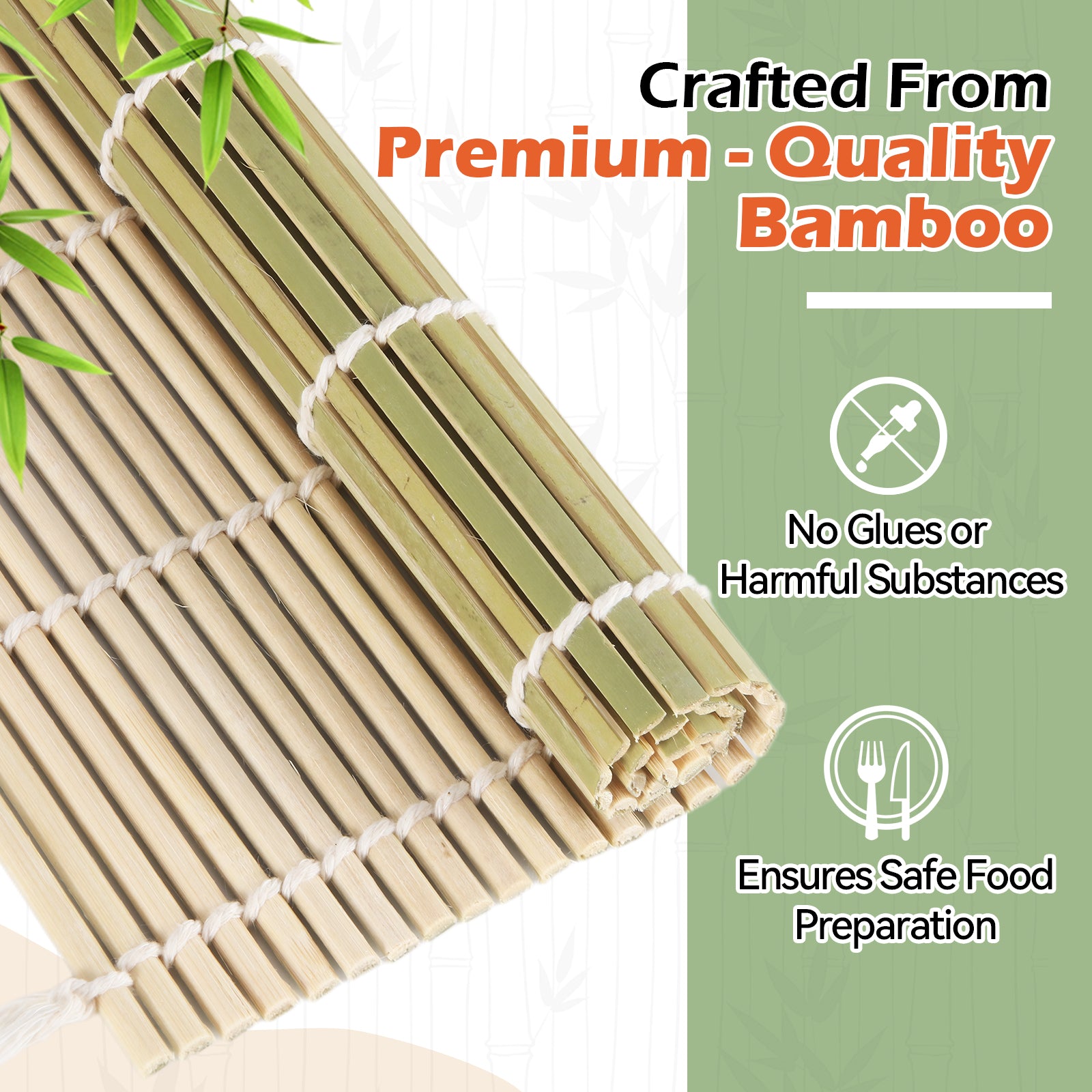 10PCS Bamboo Sushi Mat 9.5"x9.5" – Durable Sushi Rolling Mat, Tightly-Bound Design (Green)