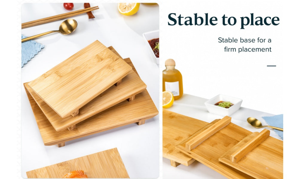 Bamboo Sushi Plate – Japanese Style Sushi Serving Tray & Sashimi Platter, Natural Eco-Friendly Bamboo Tableware (11.81" x 7.87", Set of 2)