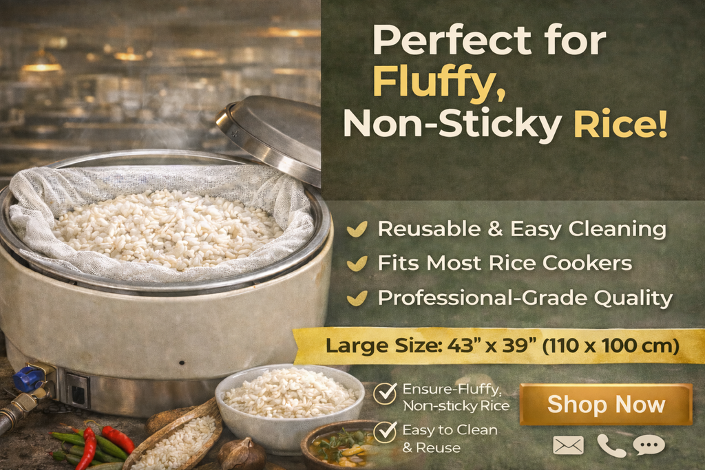 Commercial Rice Cooking Net – Reusable Mesh Rice Cloth for Restaurant Rice Cookers & Steaming, Heavy-Duty, 2 Pack (43.3" x 39.4")