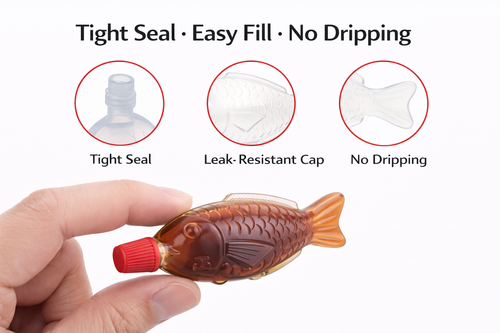 100 Pack Fish-Shaped Soy Sauce Squeeze Bottles – 8ml Mini Condiment Containers with Leak-Proof Caps, Refillable Plastic Sauce Bottles for Sushi, Bento & Takeout