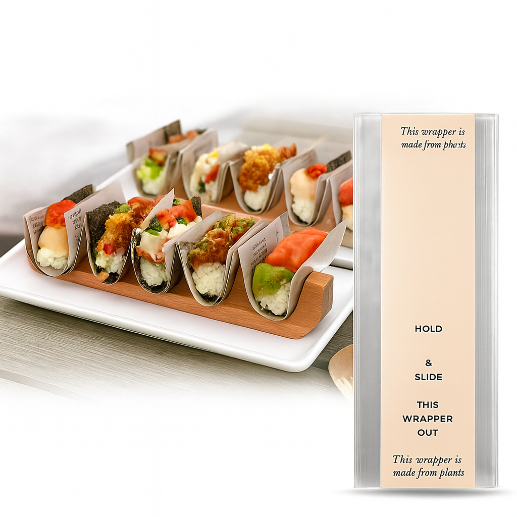 Sushi Taco Holder Inserts 500 pcs – Clear Plastic Hand Roll Liners for Sushi Tacos & Temaki, Nori Separator Keeps Seaweed Crispy, Disposable Food Safe Restaurant Supplies
