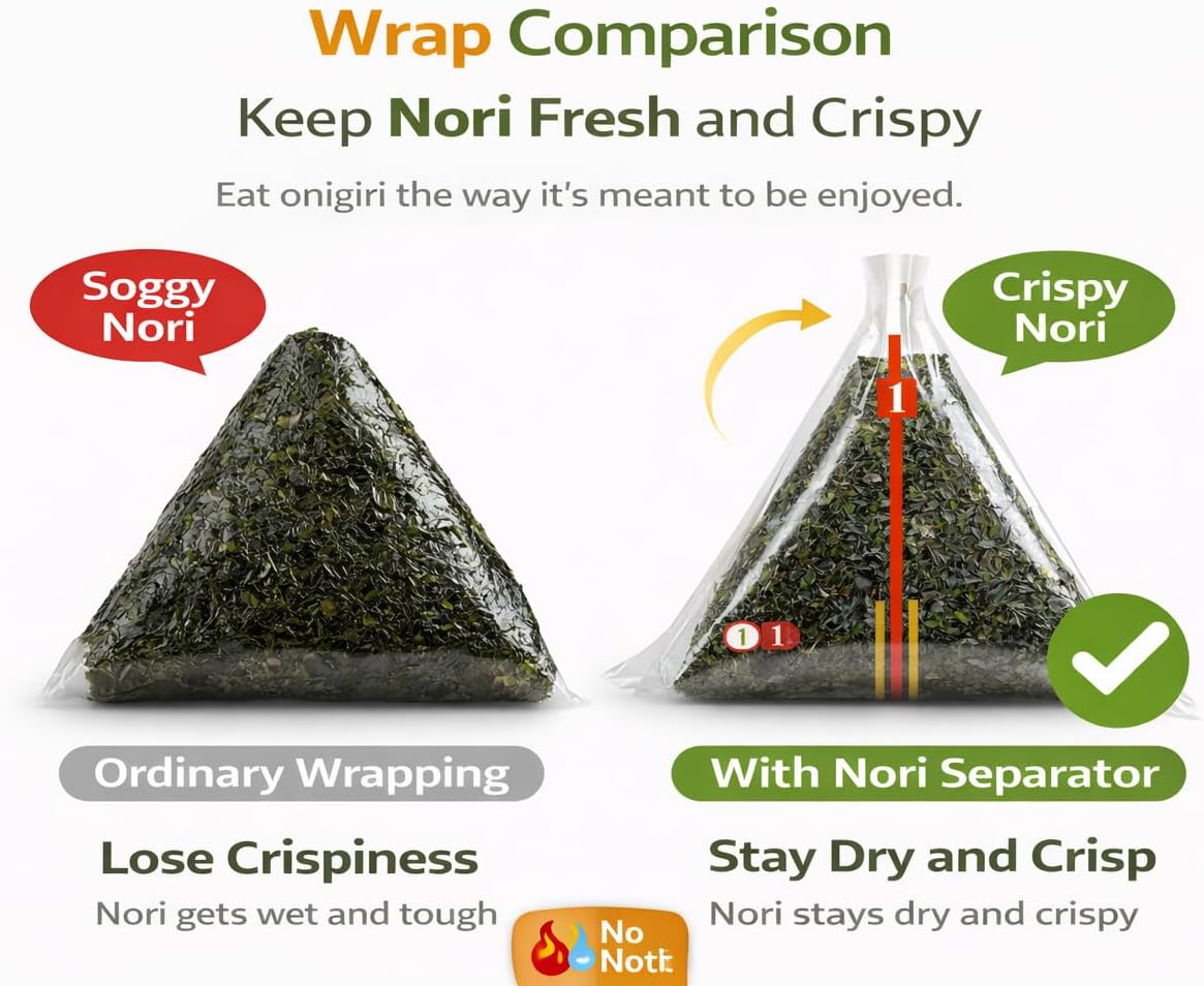 LEQC Onigiri Wrapper with Nori Separator – Keep Seaweed Crispy, 100 Count