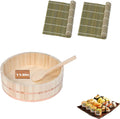 Professional Japanese Hangiri Sushi Rice Mixing Tub Set – Wooden Oke Bowl with Paddle & Makisu, Authentic Sushi Making Kit (11.8 inch)