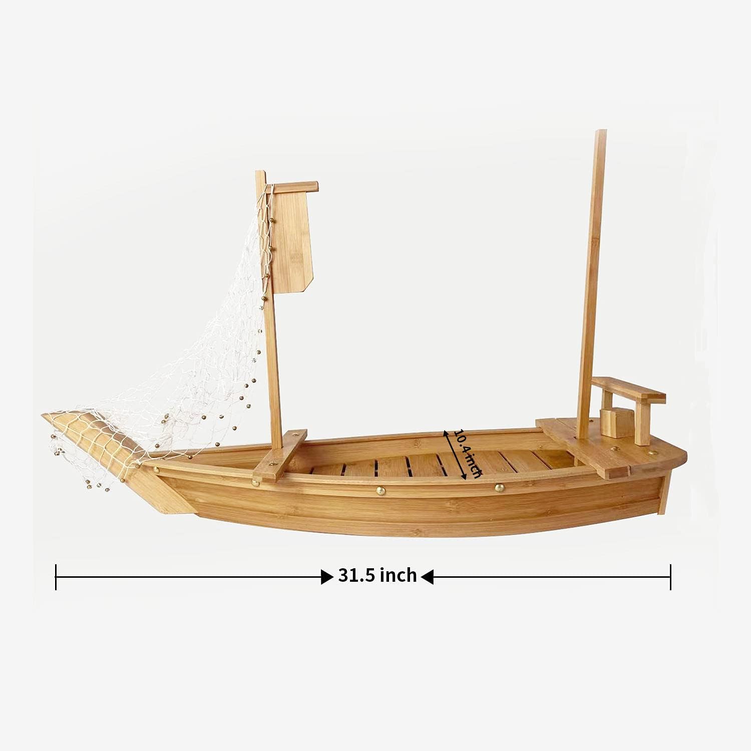 LEQC 31.5-inch bamboo sushi boat serving tray. Extra large Japanese wooden boat style platter for sushi, sashimi & seafood. Perfect for restaurants & home.