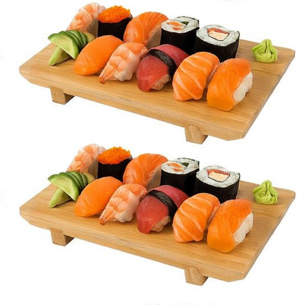 Bamboo Sushi Plate Japanese Style Sushi Serving Tray, Wooden Sushi Board & Sashimi Platter – Natural Eco-Friendly Bamboo Tableware for Sushi Rolls, Nigiri & Appetizers (10.63” × 7.09”, 2-Pack)
