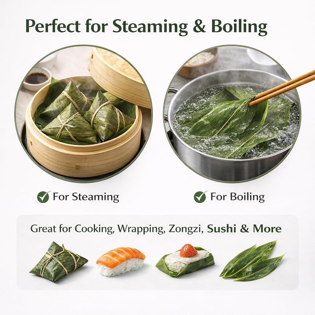Sushi Bamboo Leaves – Natural Whole Bamboo Leaf Sheets, 500 Sheets (11.4" x 3.2"), Vacuum Sealed