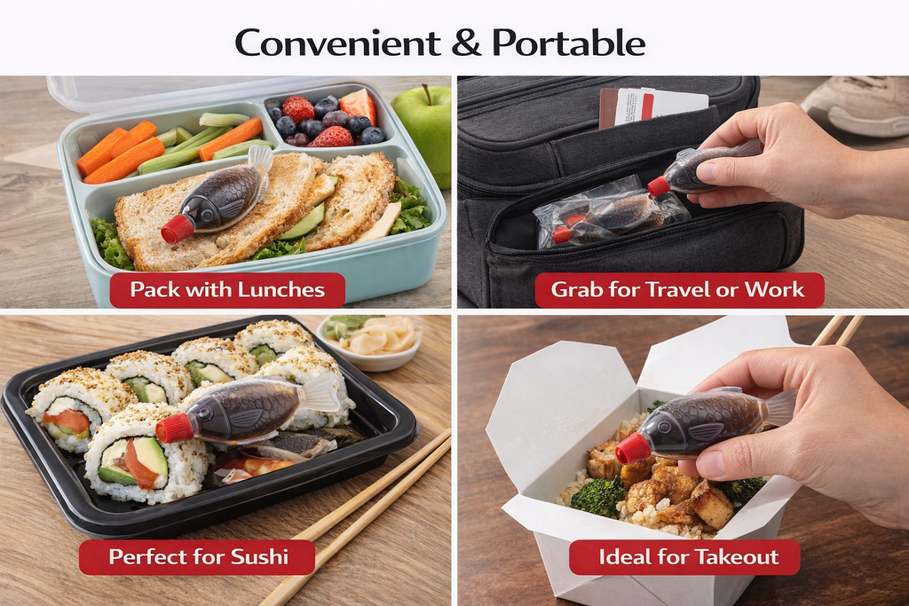 100 Pack Fish-Shaped Soy Sauce Squeeze Bottles – 8ml Mini Condiment Containers with Leak-Proof Caps, Refillable Plastic Sauce Bottles for Sushi, Bento & Takeout