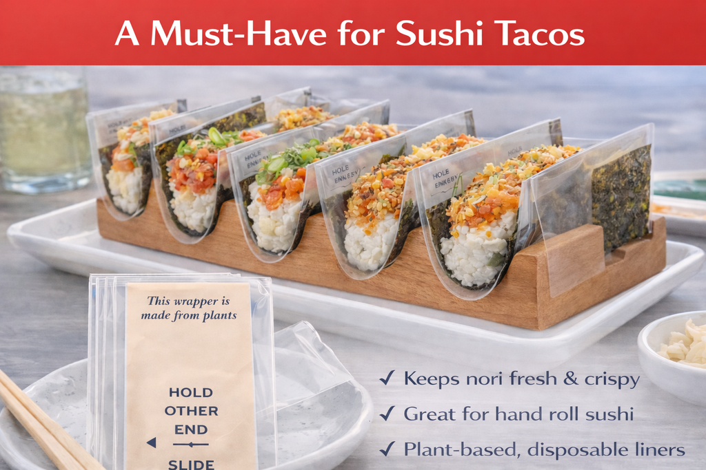 Sushi Taco Holder Inserts 500 pcs – Clear Plastic Hand Roll Liners for Sushi Tacos & Temaki, Nori Separator Keeps Seaweed Crispy, Disposable Food Safe Restaurant Supplies