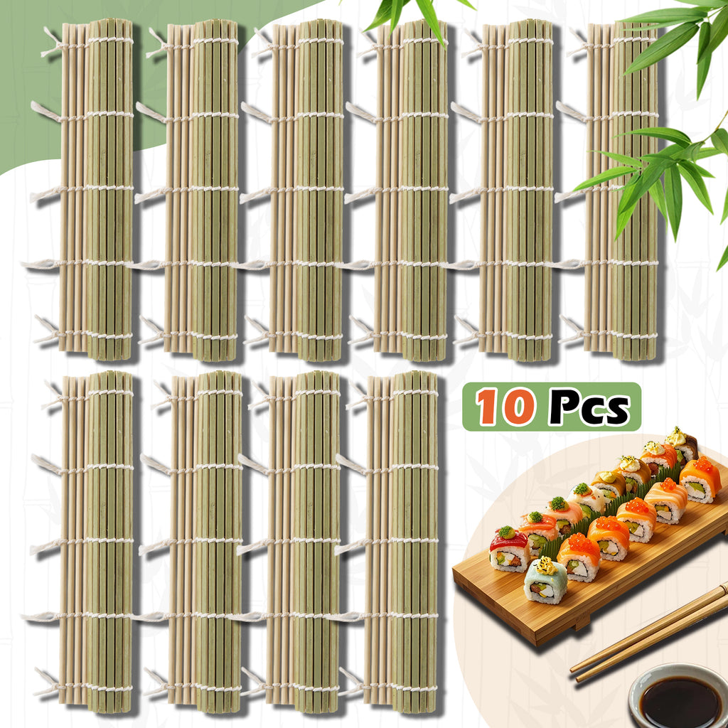 10PCS Bamboo Sushi Mat 9.5"x9.5" – Durable Sushi Rolling Mat, Tightly-Bound Design (Green)