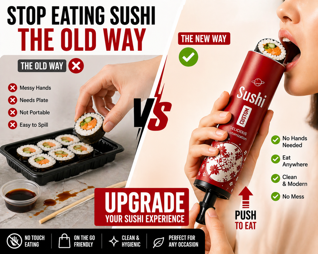 Portable Sushi Tube – Push-Up Sushi Container with Sauce Tube, No-Hands Sushi Eating for Travel, Party & Takeout (12 Pack)