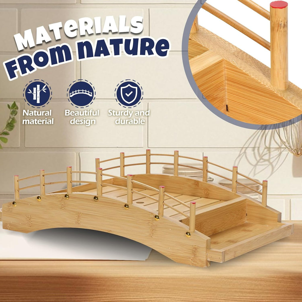 Wooden Sushi Boat Bridge – Large Sushi Serving Tray for Japanese Food Display, Sushi Train Dining & Party Serving (17.2 x 8.4 x 5.2 in)