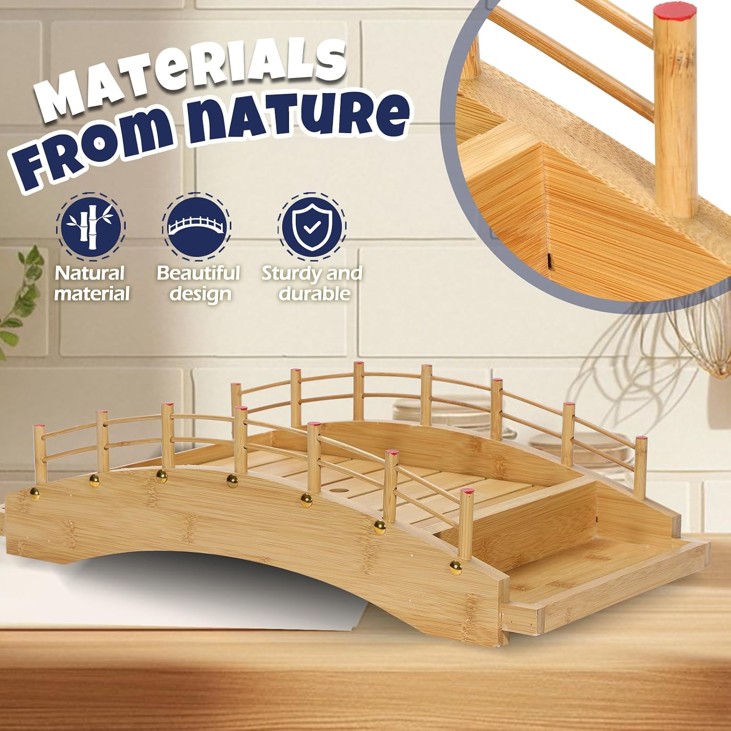 Wooden Sushi Boat Bridge – Large Sushi Serving Tray for Japanese Food Display, Sushi Train Dining & Party Serving (17.2 x 8.4 x 5.2 in)