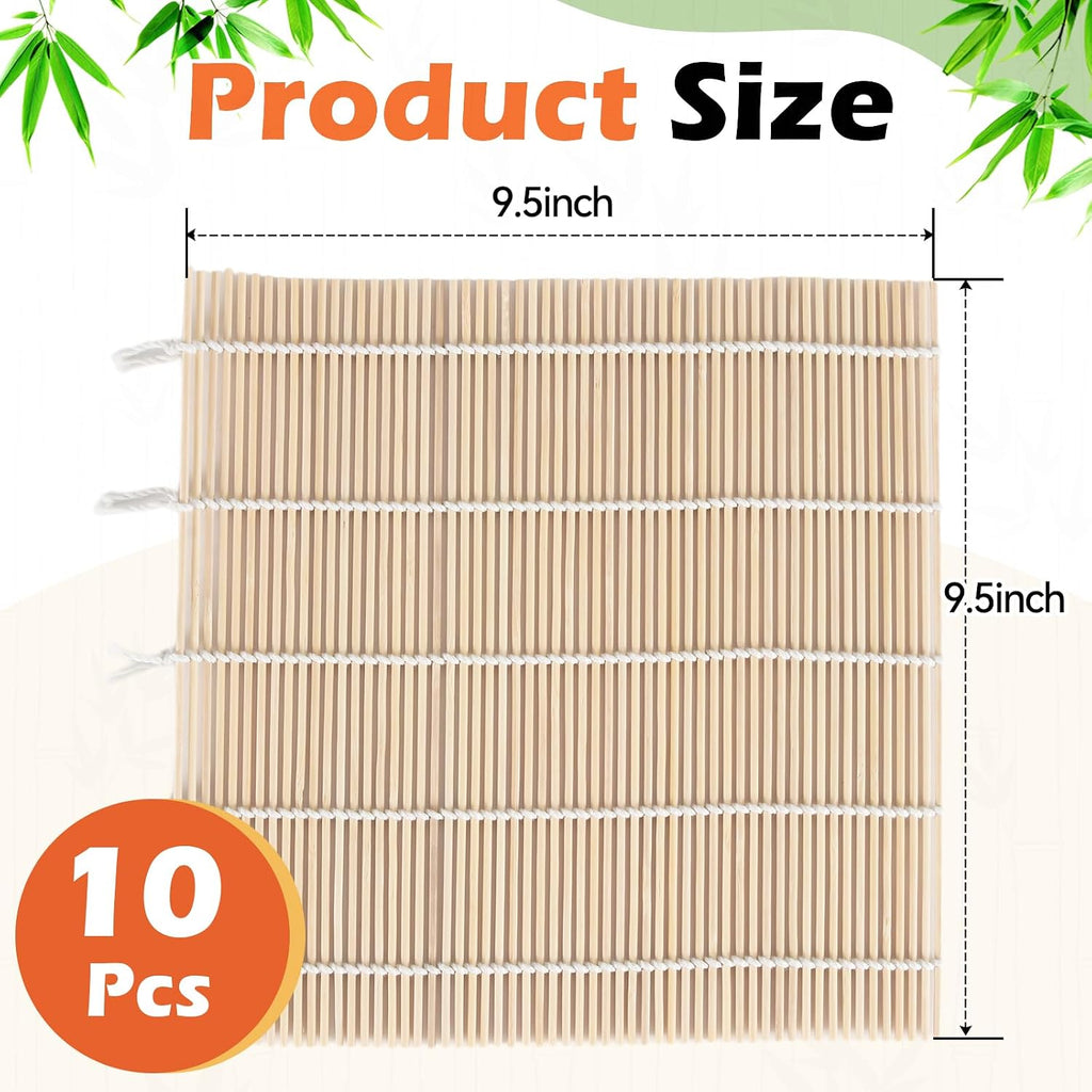 10PCS Sushi Rolling Mat 9.5"x9.5" – Durable Sushi Mat with Tightly-Bound Design for Home & Restaurant Use (White)