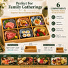 Bamboo Serving Tray with Removable Ceramic Dishes, Japanese Serving Set for Sushi, Charcuterie, Appetizers, Hot Pot, Desserts & Entertaining (6 & 9 Compartments + Ceramic Dishes)