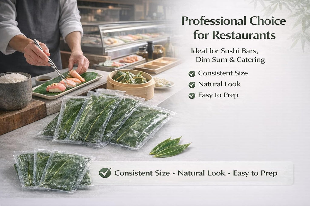 Sushi Bamboo Leaves – Natural Whole Bamboo Leaf Sheets, 500 Sheets (11.4" x 3.2"), Vacuum Sealed