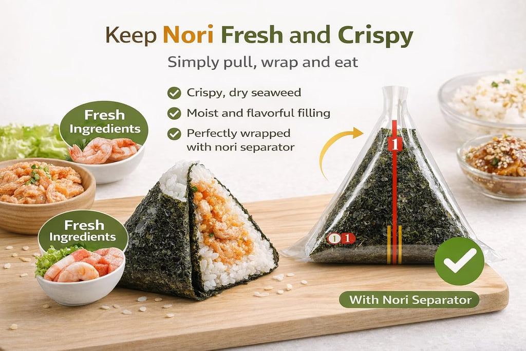 LEQC Onigiri Wrapper with Nori Separator – Keep Seaweed Crispy, 100 Count