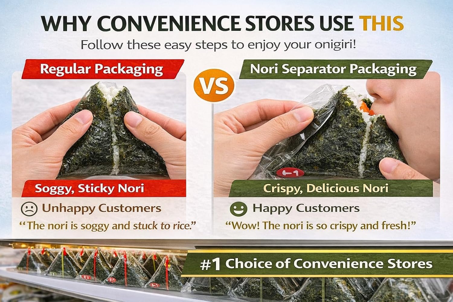 LEQC Onigiri Wrapper with Nori Separator – Keep Seaweed Crispy, 100 Count