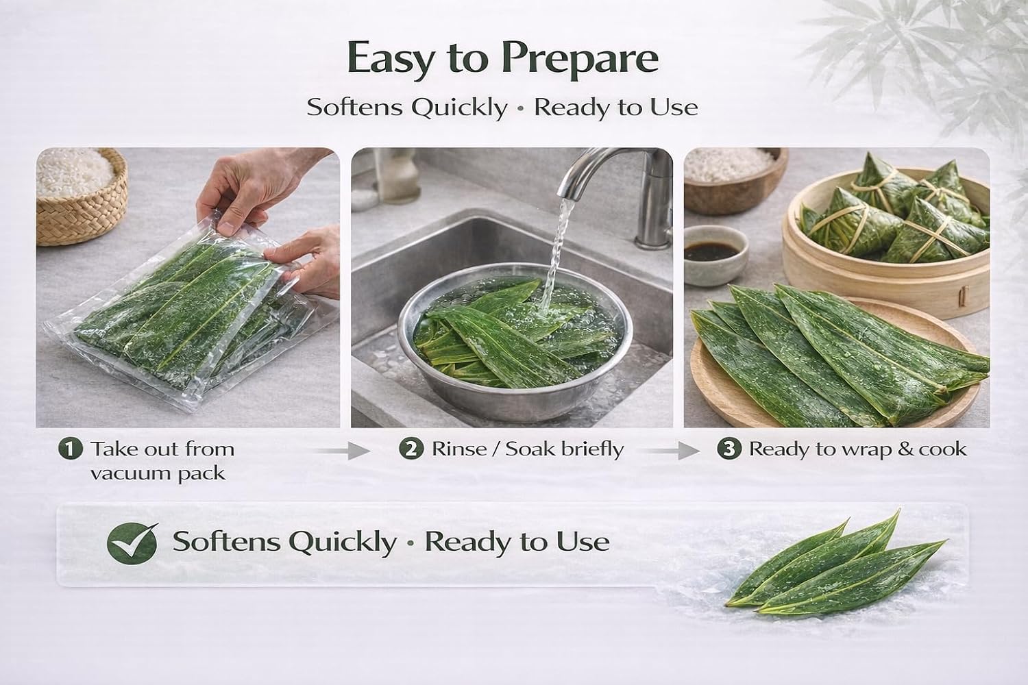 Sushi Bamboo Leaves – Natural Whole Bamboo Leaf Sheets, 100 Sheets (11.4" x 3.2"), Vacuum Sealed