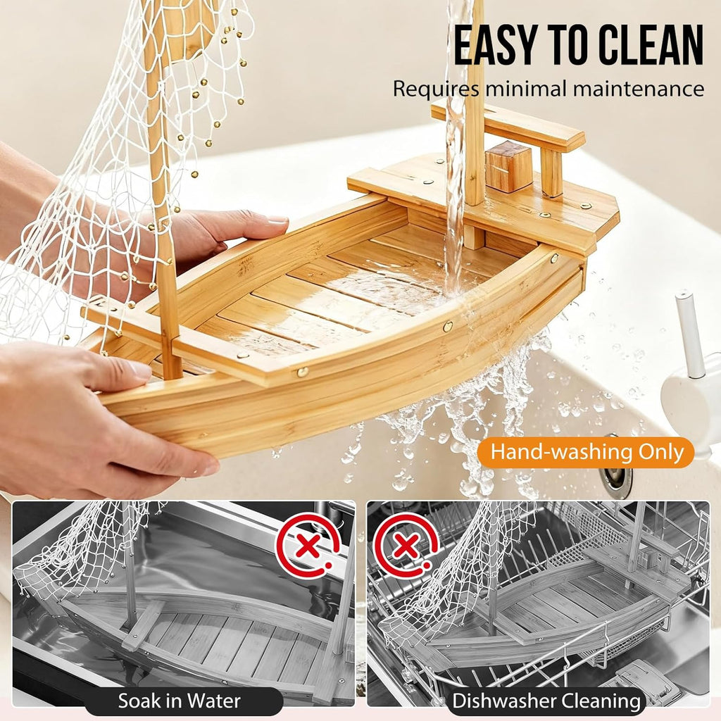 27.6 inch (70cm) Bamboo Sushi Boat Serving Tray, Sashimi Sushi Plate for Restaurant Plates Commercial, Extra Large Sushi Tray Serving Boat Plate for Restaurantware or Home