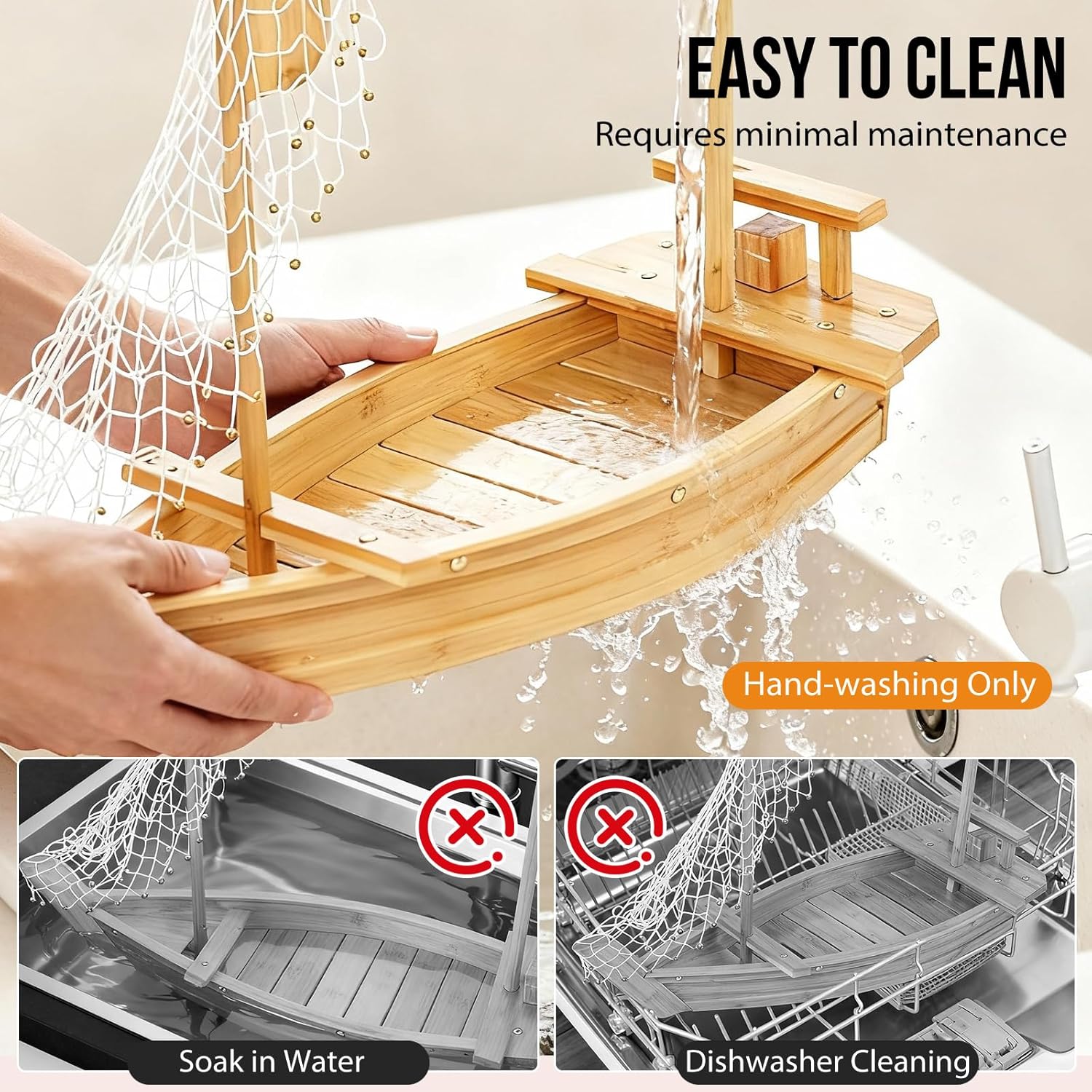 27.6 inch (70cm) Bamboo Sushi Boat Serving Tray, Sashimi Sushi Plate for Restaurant Plates Commercial, Extra Large Sushi Tray Serving Boat Plate for Restaurantware or Home