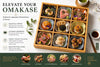 Bamboo Serving Tray with Removable Ceramic Dishes, Japanese Serving Set for Sushi, Charcuterie, Appetizers, Hot Pot, Desserts & Entertaining (9 Compartments + Ceramic Dishes)