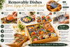 Bamboo Serving Tray with Removable Ceramic Dishes, Japanese Serving Set for Sushi, Charcuterie, Appetizers, Hot Pot, Desserts & Entertaining (9 Compartments + Ceramic Dishes)