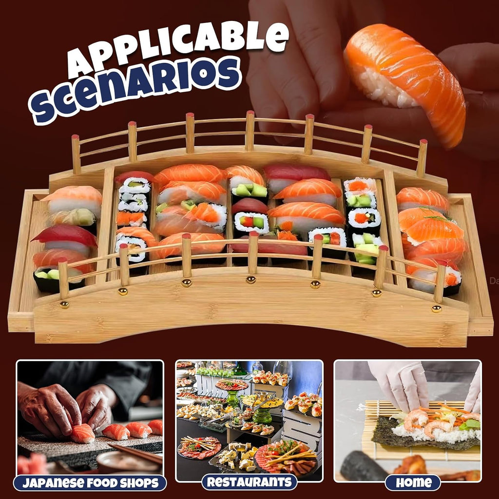 Wooden Sushi Boat Bridge – Large Sushi Serving Tray for Japanese Food Display, Sushi Train Dining & Party Serving (20.8 x 10 x 5.6 in)