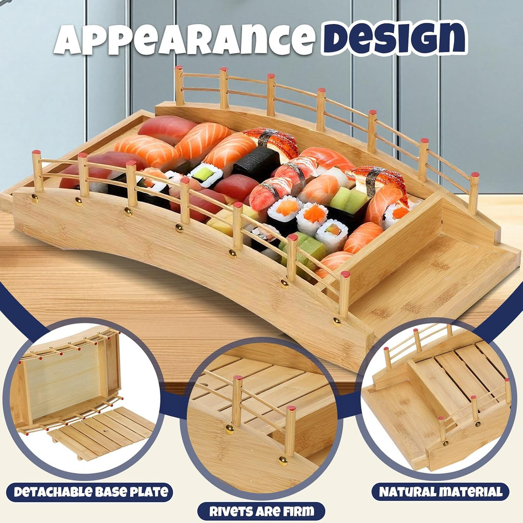 Wooden Sushi Boat Bridge – Large Sushi Serving Tray for Japanese Food Display, Sushi Train Dining & Party Serving (20.8 x 10 x 5.6 in)