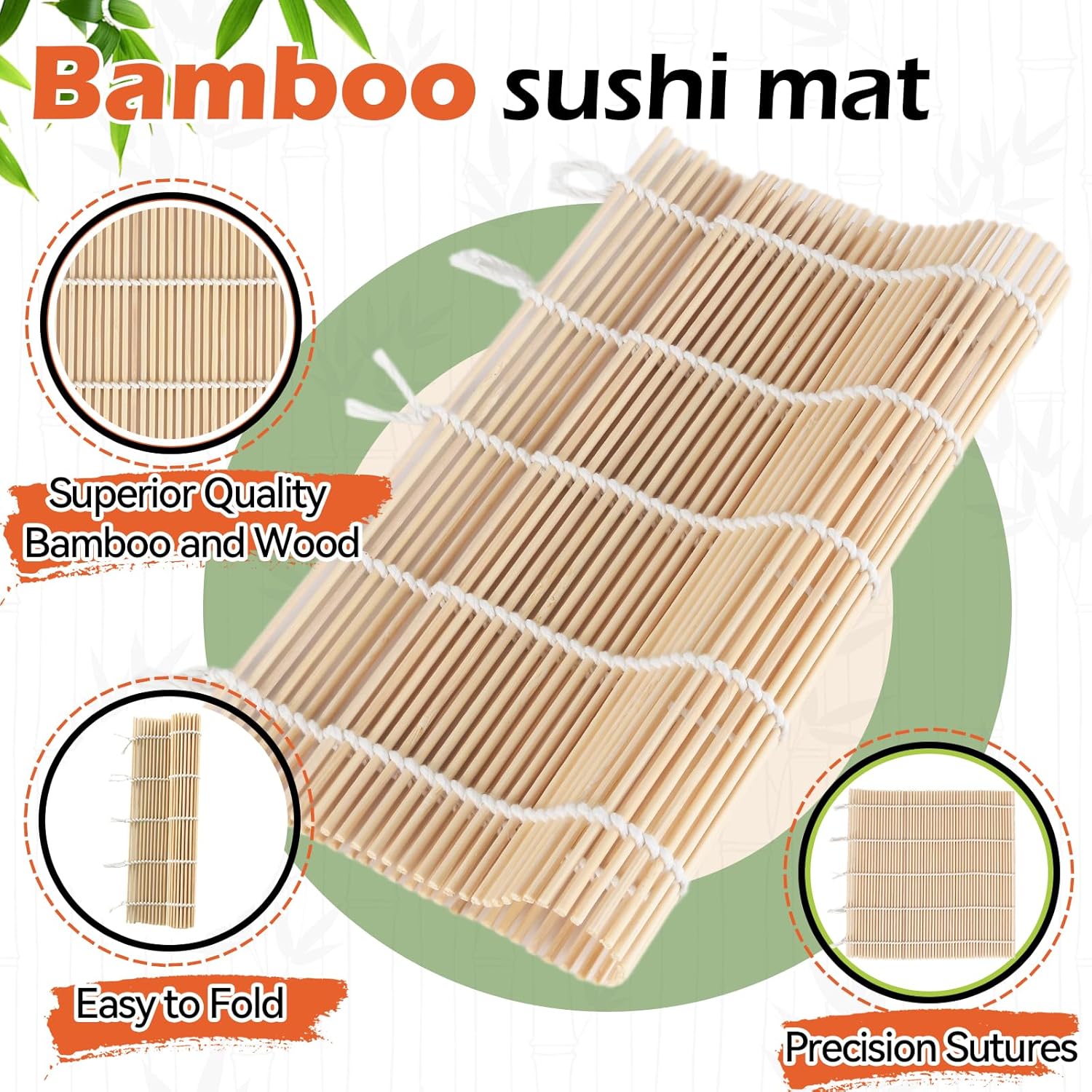 10PCS Sushi Rolling Mat 9.5"x9.5" – Durable Sushi Mat with Tightly-Bound Design for Home & Restaurant Use (White)