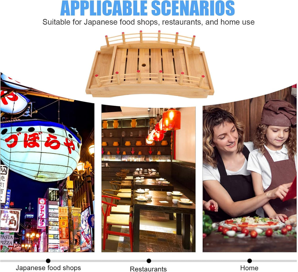 Wooden Sushi Boat Bridge – Large Sushi Serving Tray for Japanese Food Display, Sushi Train Dining & Party Serving (17.2 x 8.4 x 5.2 in)