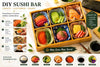 Bamboo Serving Tray with Removable Ceramic Dishes, Japanese Serving Set for Sushi, Charcuterie, Appetizers, Hot Pot, Desserts & Entertaining (6 & 9 Compartments + Ceramic Dishes)