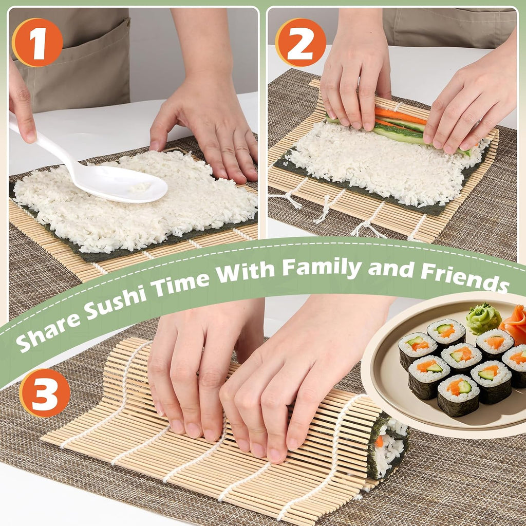 10PCS Sushi Rolling Mat 9.5"x9.5" – Durable Sushi Mat with Tightly-Bound Design for Home & Restaurant Use (White)