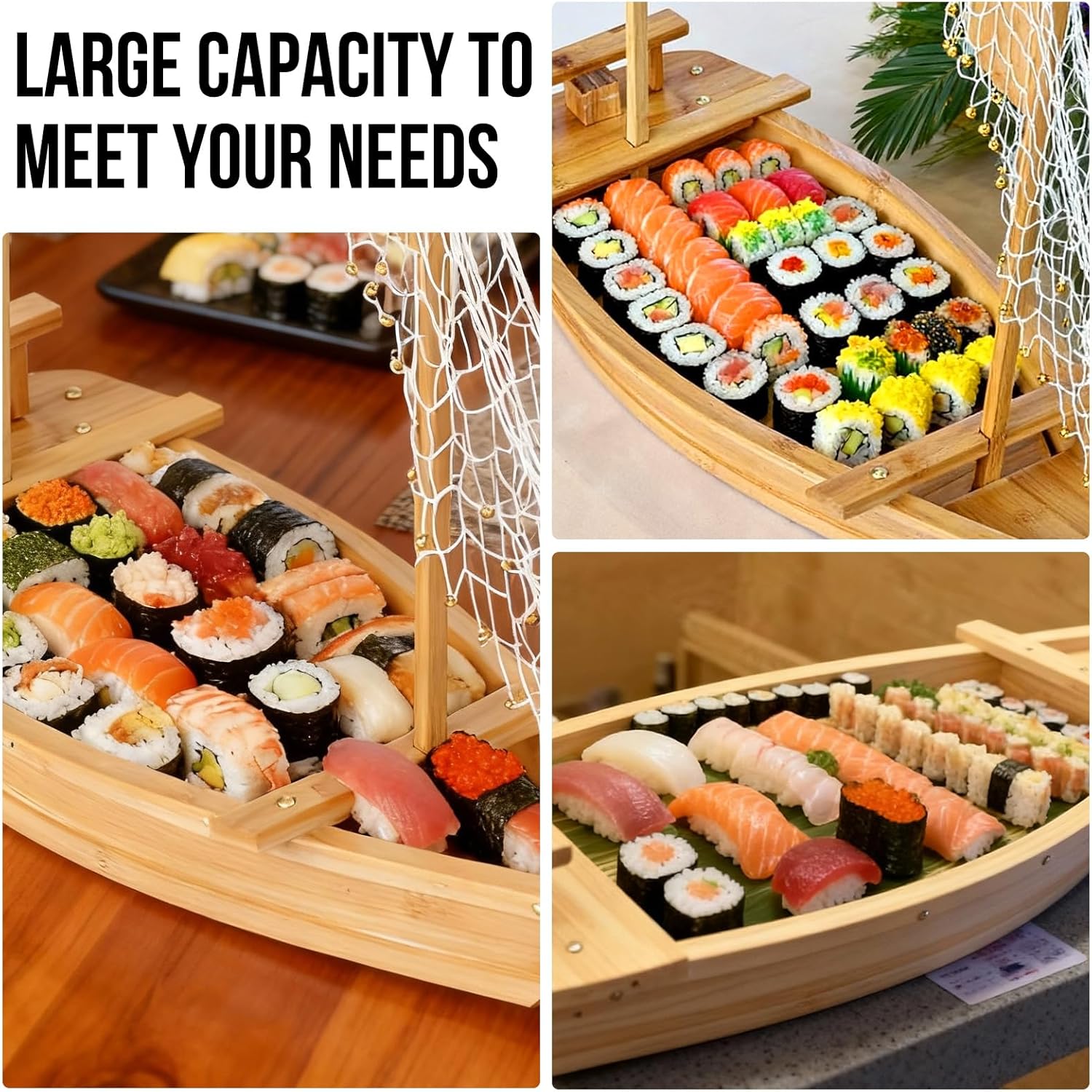 27.6 inch (70cm) Bamboo Sushi Boat Serving Tray, Sashimi Sushi Plate for Restaurant Plates Commercial, Extra Large Sushi Tray Serving Boat Plate for Restaurantware or Home