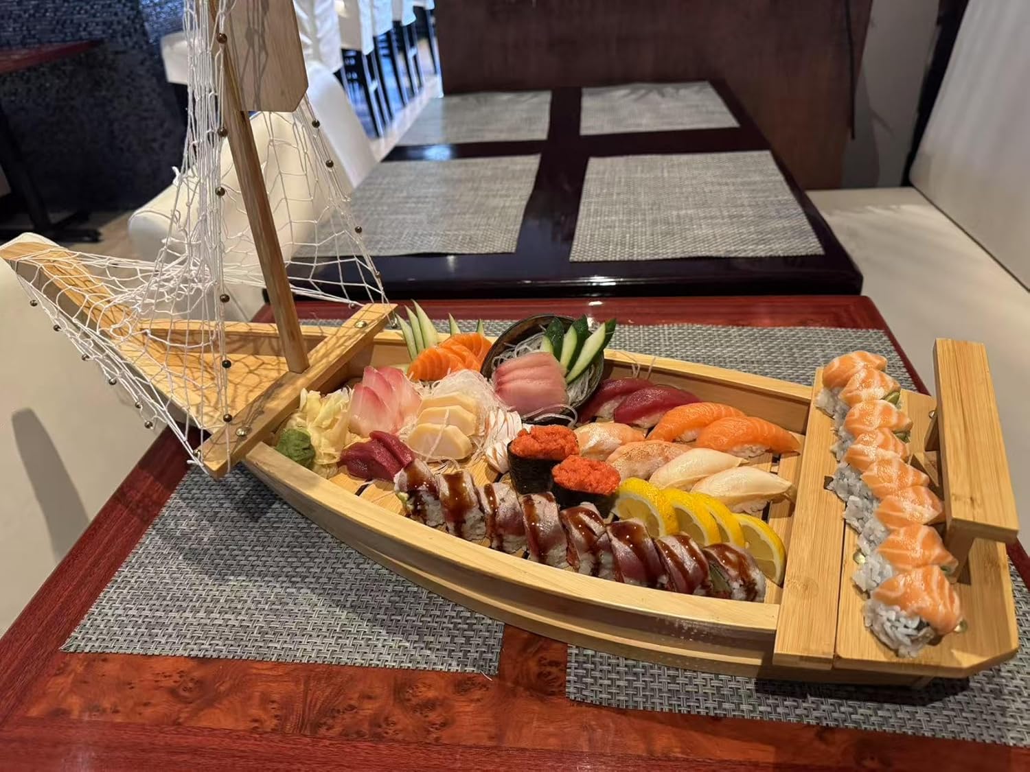 27.6 inch (70cm) Bamboo Sushi Boat Serving Tray, Sashimi Sushi Plate for Restaurant Plates Commercial, Extra Large Sushi Tray Serving Boat Plate for Restaurantware or Home