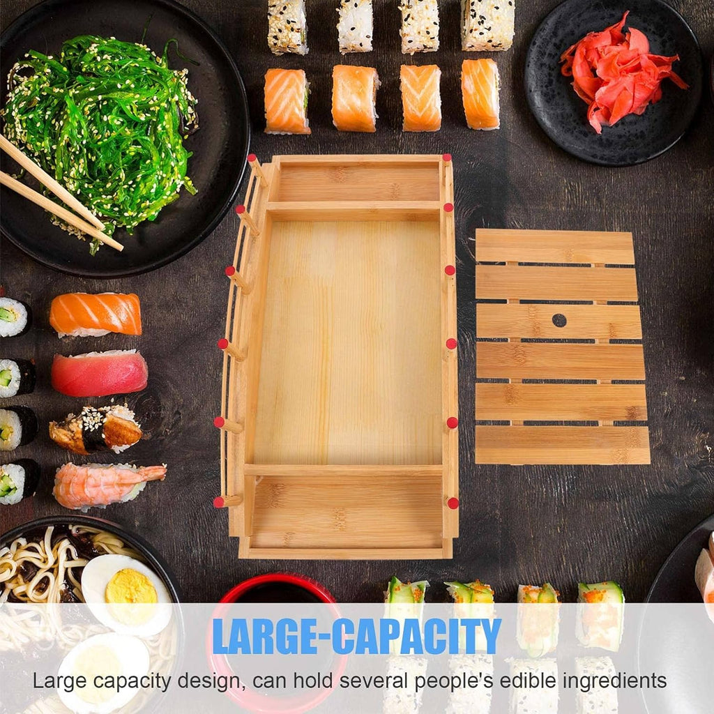 Wooden Sushi Boat Bridge – Large Sushi Serving Tray for Japanese Food Display, Sushi Train Dining & Party Serving (20.8 x 10 x 5.6 in)