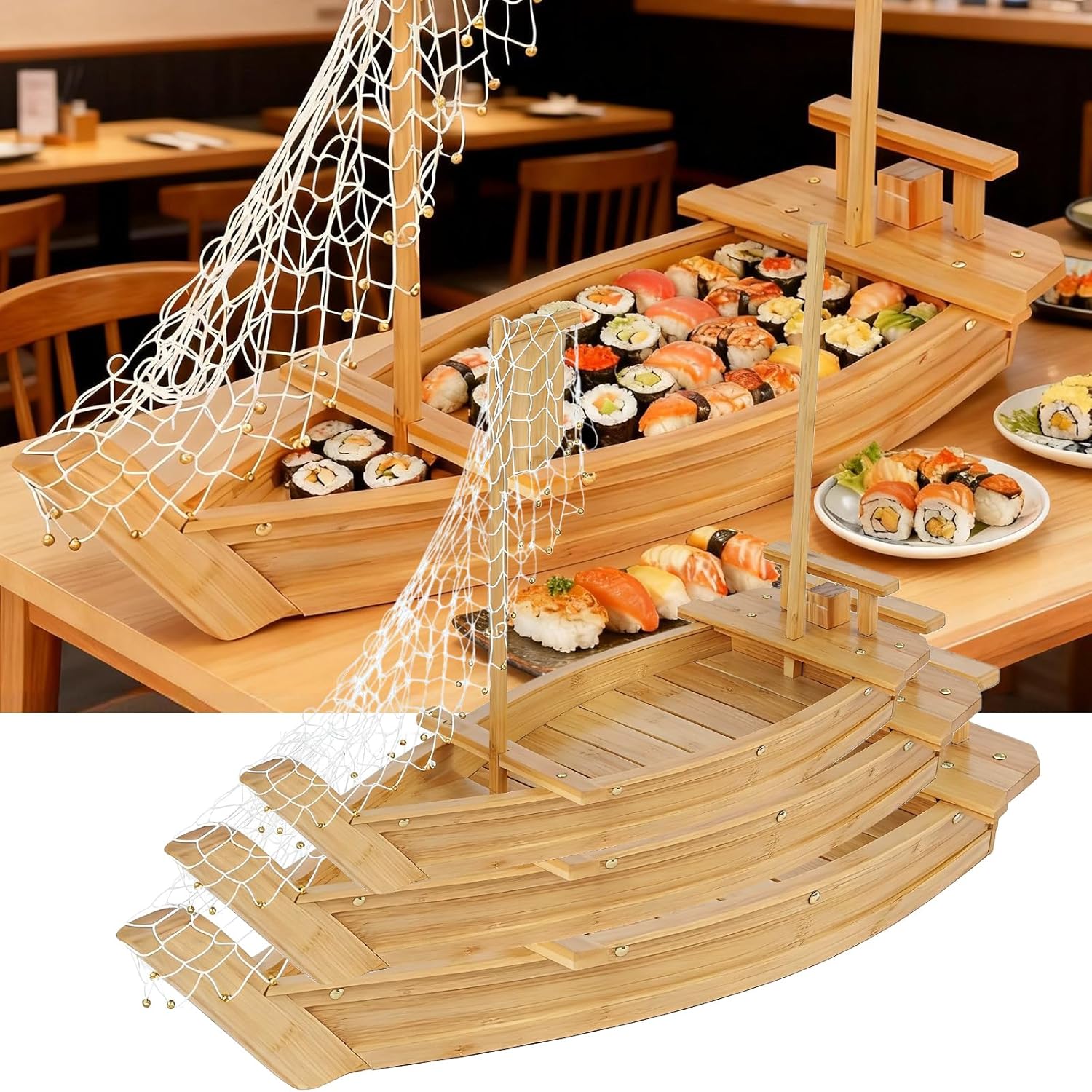 35.4 Inch Bamboo Sushi Boat Serving Tray – Extra Large Sushi Platter & Display Board