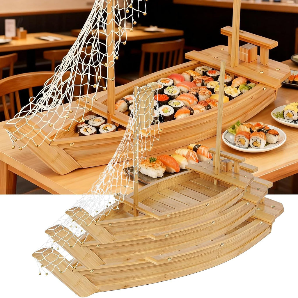 35.4 Inch Bamboo Sushi Boat Serving Tray – Extra Large Sushi Platter & Display Board
