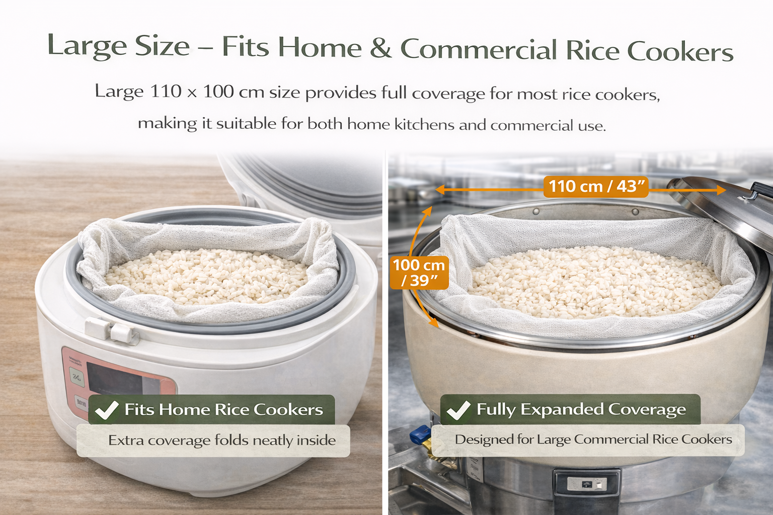 Commercial Rice Cooking Net – Reusable Mesh Rice Cloth for Restaurant Rice Cookers & Steaming, Heavy-Duty, 2 Pack (43.3" x 39.4")